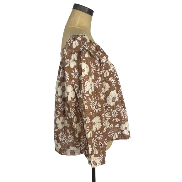 Free People Miss Daisy print balloon sleeve boho top SZ S - Picture 3 of 9